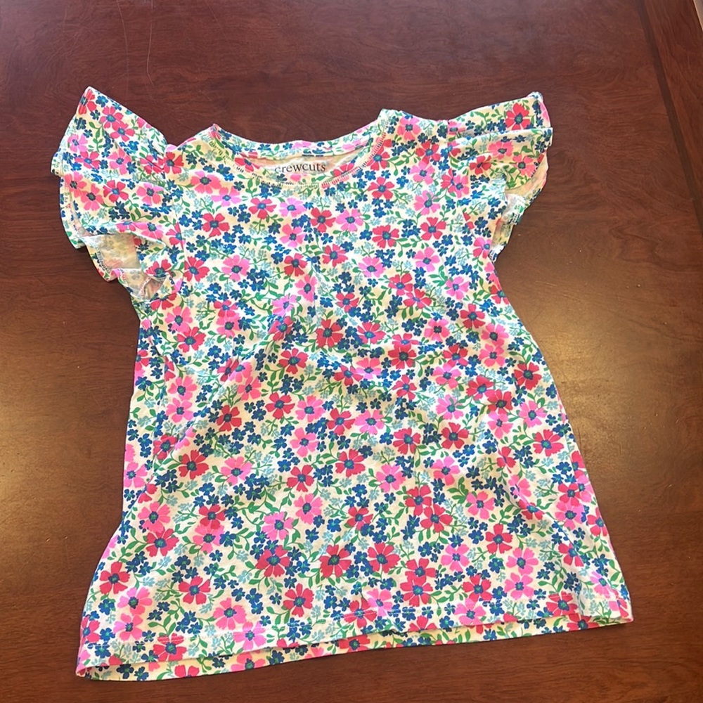 JCrew Crewcuts Girls Scalloped Sleeve Flowered Top
